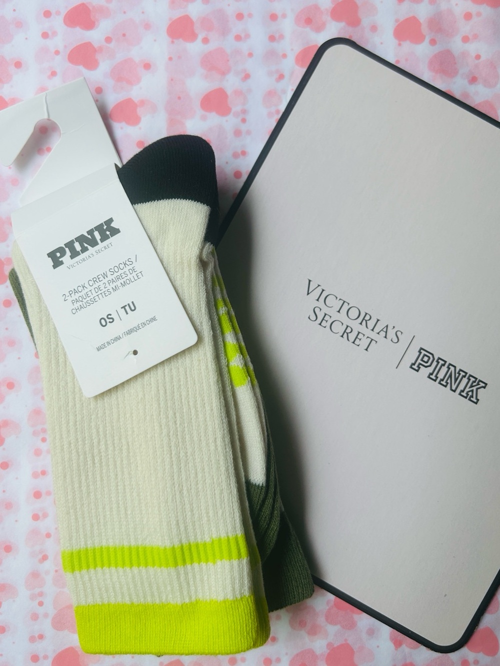 PINK Color Block Crew Socks Victoria’s Secret 2 Pack NWT💚